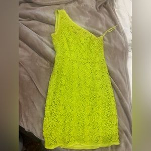 The limited lime green crochet lace one shoulder dress